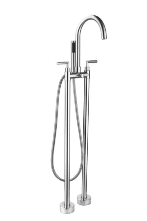 Eviva Alexa Chrome Freestanding Tub Filler Trim With Diverter and Hand Shower Handmade