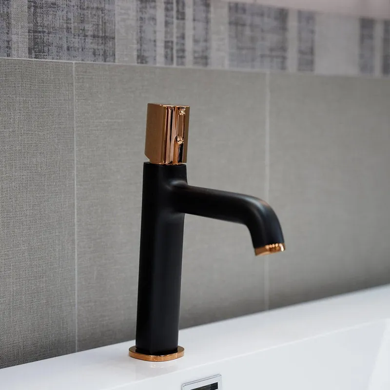 Certified Eviva Swan Matte Black Single Hole Bathroom Sink Faucet with Rose Gold Handle