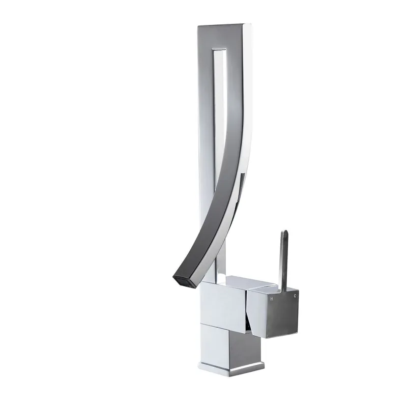 Free Delivery KubeBath Aqua Elegance 14" Single Hole Polished Chrome Wide Spread Bathroom Faucet