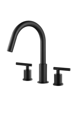 Fresh Stock Vinnova Lodosa 10" Two Hole Matte Black 8" Widespread High Arc Bathroom Sink Faucet