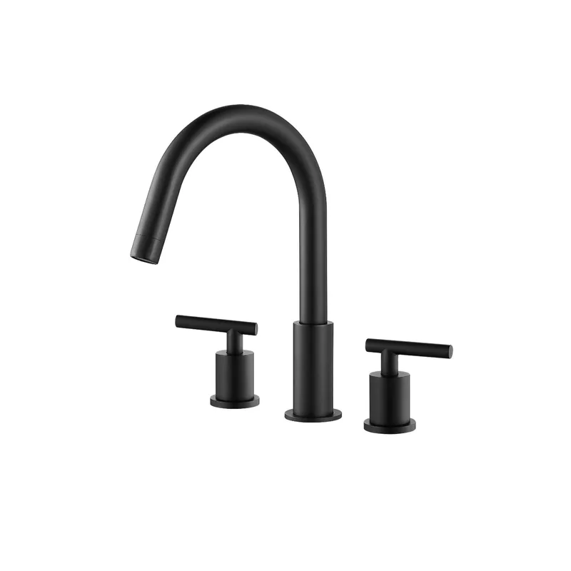 Fresh Stock Vinnova Lodosa 10" Two Hole Matte Black 8" Widespread High Arc Bathroom Sink Faucet