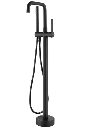 One Day Deal Vinnova Delara 42" Single Hole Matte Black Freestanding Tub Filler Faucet With Hand Shower