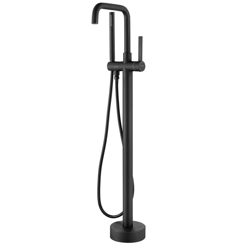 One Day Deal Vinnova Delara 42" Single Hole Matte Black Freestanding Tub Filler Faucet With Hand Shower