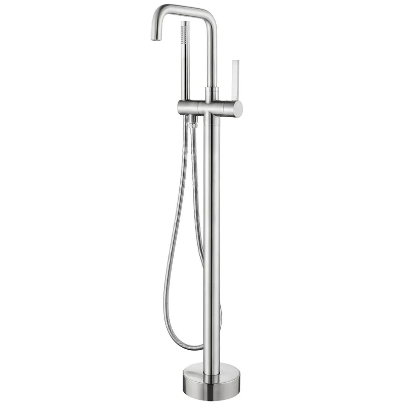 Vinnova Delara 42" Single Hole Brushed Nickel Freestanding Tub Filler Faucet With Hand Shower Grab Now