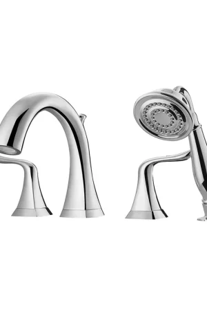 No Minimum Order Vinnova Claudius 7" Two Hole Polished Chrome Deck Mounted Low Arc Roman Tub Faucet With Hand Shower