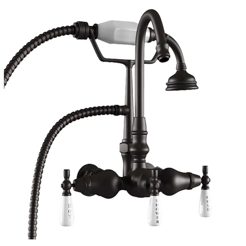 Cambridge Plumbing Oil Rubbed Bronze Clawfoot Tub Wall Mount British Telephonic Porcelain Handles Faucet With Hand Held Shower Cheap