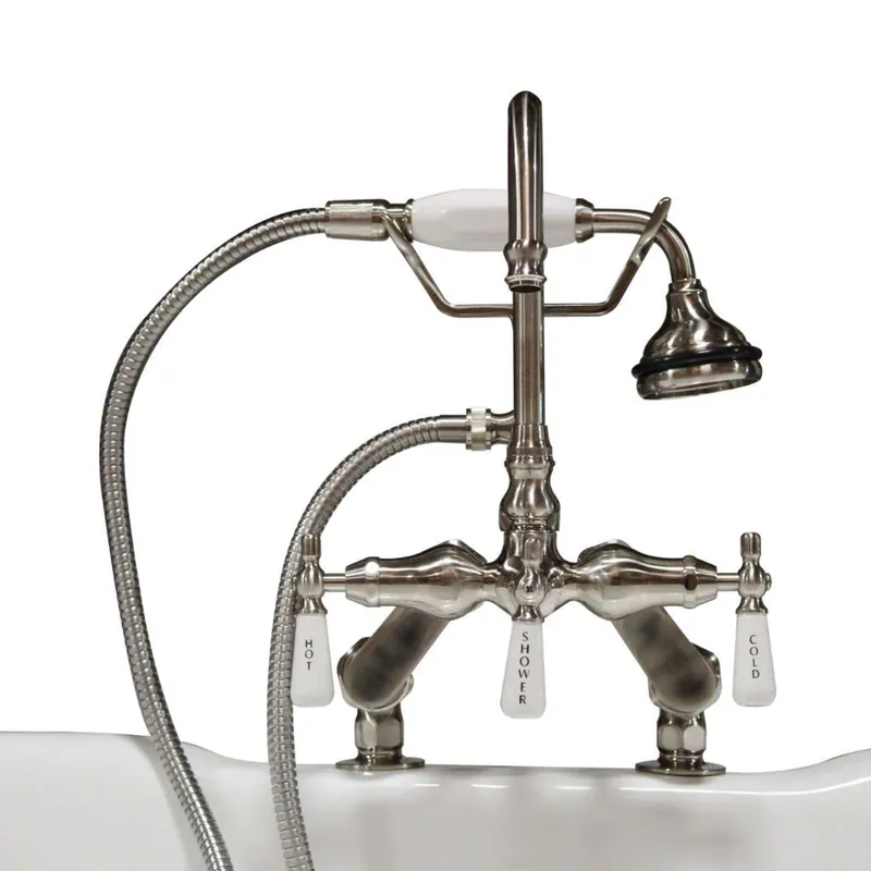 Best Price Cambridge Plumbing Brushed Nickel Deck Mount Porcelain Lever English Telephone Brass Faucet With Hand Held Shower
