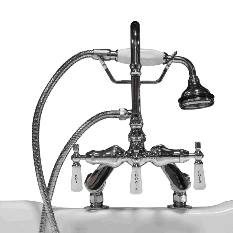 Price Cut Cambridge Plumbing Polished Chrome Clawfoot Tub Deck Mount British Telephone Faucet & Hand Held Shower Comb