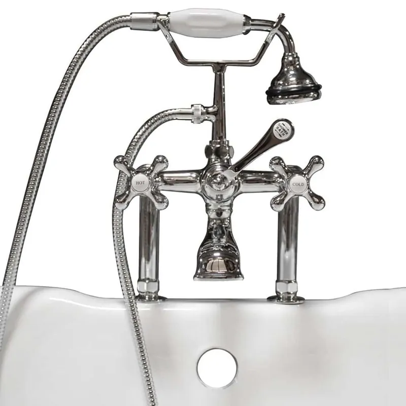 Holiday Sale Cambridge Plumbing 6" Risers Polished Chrome Deck Mount British Telephone Style Faucet With Hand Held Shower