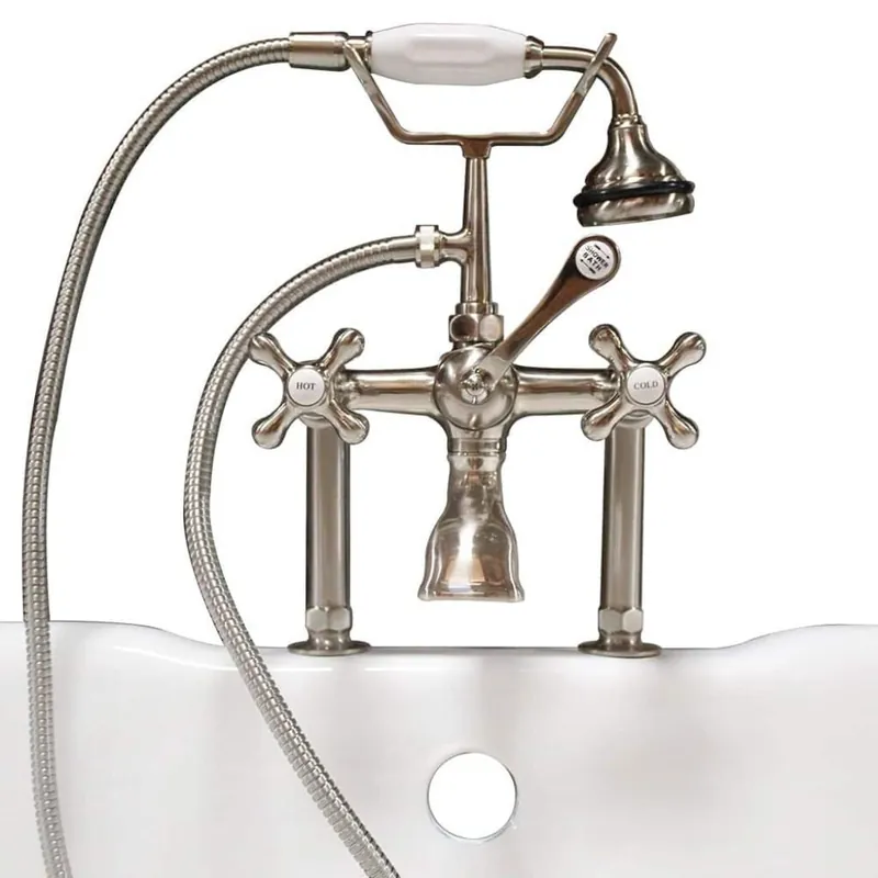 Markdown Cambridge Plumbing 6" Risers Brushed Nickel Deck Mount British Telephone Style Faucet With Hand Held Shower