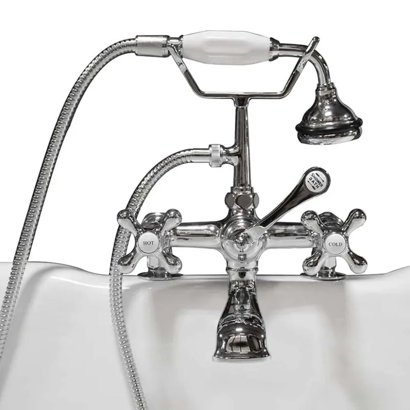 Cambridge Plumbing 2" Risers Polished Chrome Deck Mount British Telephone Style Faucet With Hand Held Shower Save Now