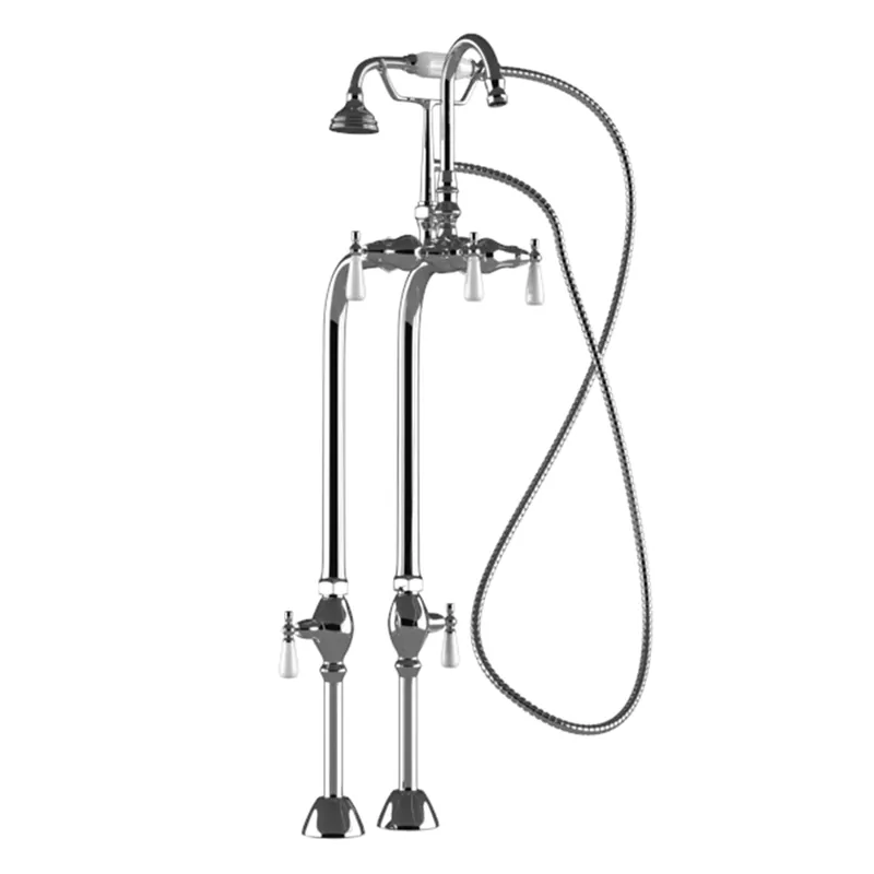 Cambridge Plumbing Polished Chrome Clawfoot Tub Floor Mounted British Telephone Faucet & Hand Held Shower Comb Seasonal Sale