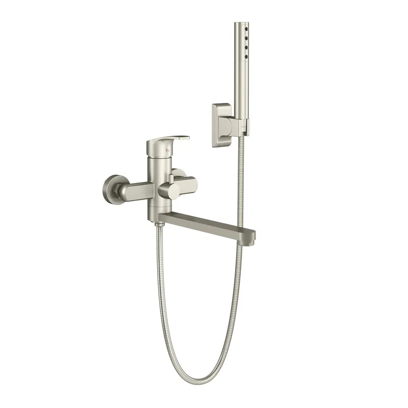 Sale PULSE ShowerSpas Niagra Wall Mounted High Flow Tub Filler in Brushed Nickel Finish With Single Function Hand Shower