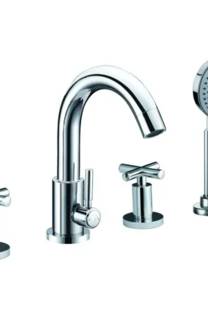 ALFI Brand AB2503-PC Polished Chrome Deck Mounted Tub Filler With Round Hand Held Showerhead Handmade