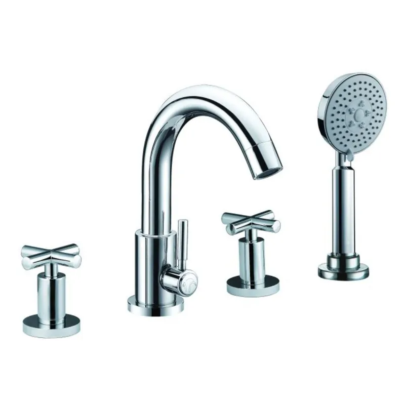 ALFI Brand AB2503-PC Polished Chrome Deck Mounted Tub Filler With Round Hand Held Showerhead Handmade