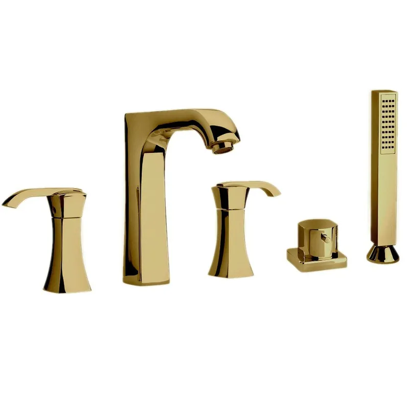 LaToscana Lady Matt Gold Roman Tub Faucet With Lever Handles, Diverter & Handheld Shower Authentic
