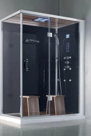Athena Black 59" x 36" x 89" 2-Person 12-Jet Framed Rectangular Steam Shower With Right Handed Hinged Door Low Price