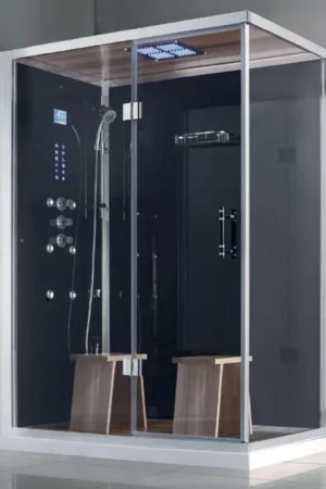 Athena Black 59" x 36" x 89" 2-Person 12-Jet Framed Rectangular Steam Shower With Left Handed Hinged Door Flash Sale