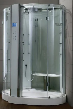 Athena 59" x 59" x 89" 2-Person 12-Jet Corner Steam Shower With Dual Hinged Doors & LED Chromatherapy Lighting Factory Price