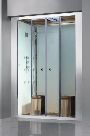Athena White 59" x 36" x 87" 2-Person 12-Jet Framed Rectangular Steam Shower With Sliding Doors & LED Chromatherapy Lighting Free Delivery