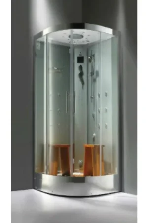 Athena White 47" x 47" x 89" 2-Person 12-Jet Corner Steam Shower With Dual Sliding Doors & LED Chromatherapy Lighting Final Sale