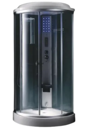 Budget Mesa 36" x 36" x 85" Round Clear Tempered Glass Corner Steam Shower With 3kW Steam Generator, 6 Body Massage Jets and Ozone Sterilization System