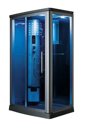 Mesa 45" x 35" x 85" Blue Tempered Glass Freestanding Walk In Steam Shower With Left-Hand Control Panel Configuration, 3kW Steam Generator and 6 Acupuncture Water Body Jets Trending