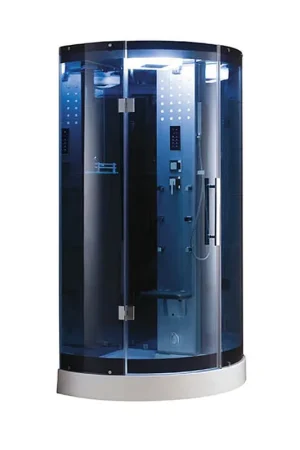 Fast Shipping Mesa 38" x 38" x 85" Blue Tempered Glass Corner Steam Shower With 3kW Steam Generator, 6 Acupuncture Water Body Jets and Ozone Sterilization System