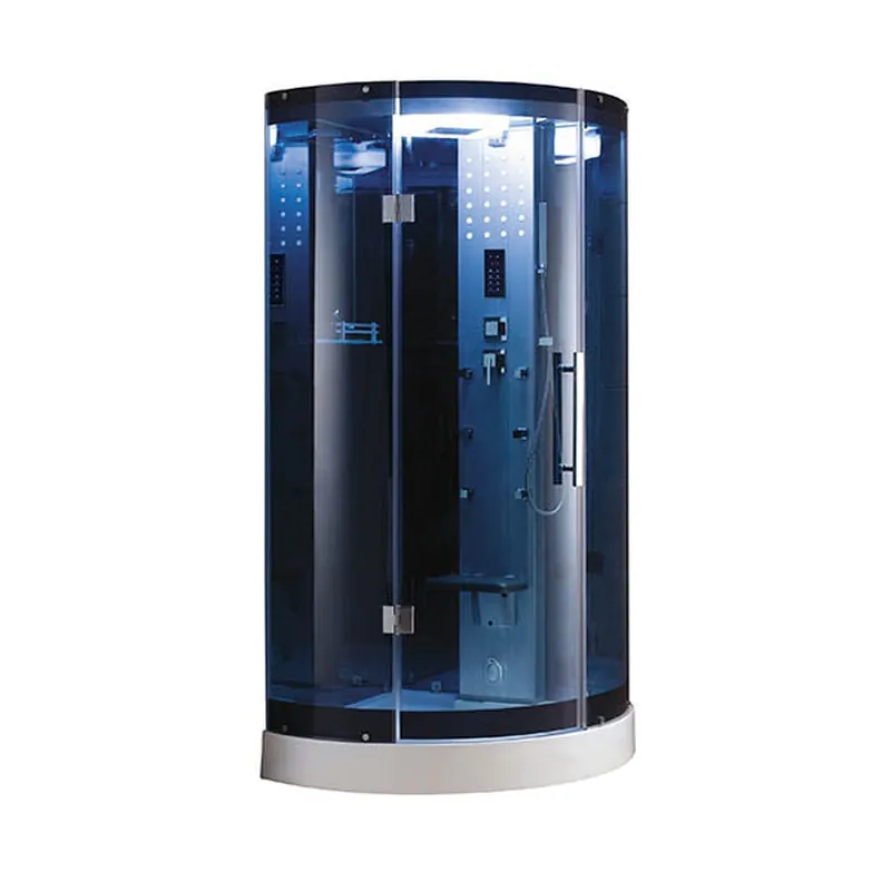 Fast Shipping Mesa 38" x 38" x 85" Blue Tempered Glass Corner Steam Shower With 3kW Steam Generator, 6 Acupuncture Water Body Jets and Ozone Sterilization System
