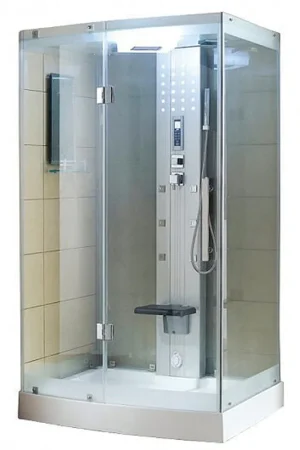 Mesa 47" x 35" x 85" Clear Tempered Glass Freestanding Walk In Steam Shower With 3kW Steam Engine, 6 Acupuncture Water Body Jets and Ozone Sterilization System Markdown