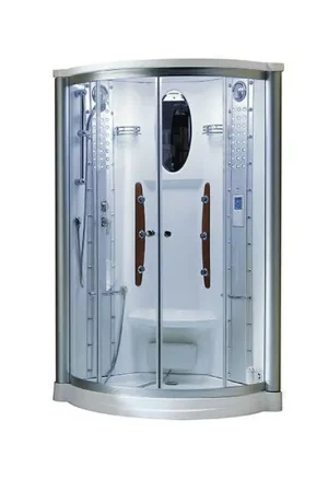 Mesa 42" x 42" x 85" Clear Tempered Glass Corner Steam Shower With 3kW Steam Generator, 6 Acupuncture Water Body Jets and Ozone Sterilization System Free Returns