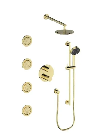 ZLINE Emerald Bay Polished Gold Thermostatic Rain Shower System With 4 Body Jets Warranty Included