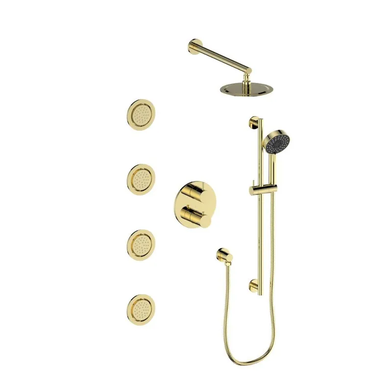 ZLINE Emerald Bay Polished Gold Thermostatic Rain Shower System With 4 Body Jets Warranty Included