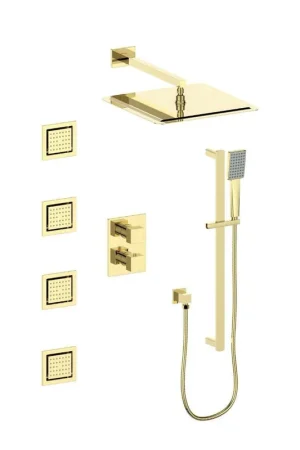 ZLINE Crystal Bay Polished Gold Thermostatic Rain Shower System With 4 Body Jets Authentic