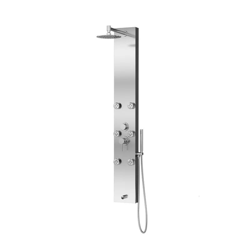 While Supplies Last PULSE ShowerSpas Monterey 59" Rain Shower Panel 1.8 GPM in Brushed Stainless Steel Finish With 6-Silk Spray Body Jet and Hand Shower