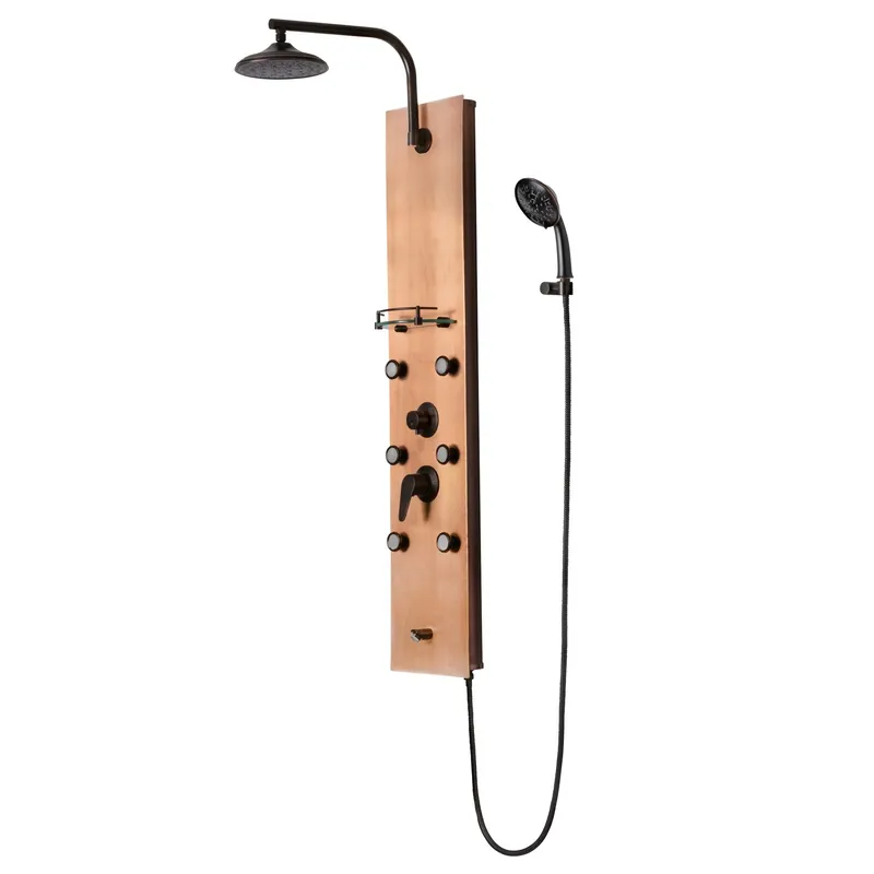 Super Sale PULSE ShowerSpas La Mesa 52" Rain Shower Panel in Brushed Copper Finish With 6 Single Function Silk Spray Jets and Multi Function Hand Shower