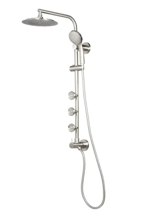 Bulk Order PULSE ShowerSpas Lanai 2.5 GPM Rain Shower System in Brushed Nickel Finish With 3-Power Spray Body Jet and 3-Function Hand Shower