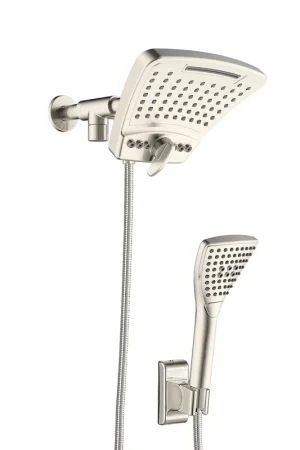 Worldwide Shipping PULSE ShowerSpas PowerShot 3-Function Curved Shower Head 2.5 GPM in Brushed Nickel Finish Shower System With 3-Function Hand Shower