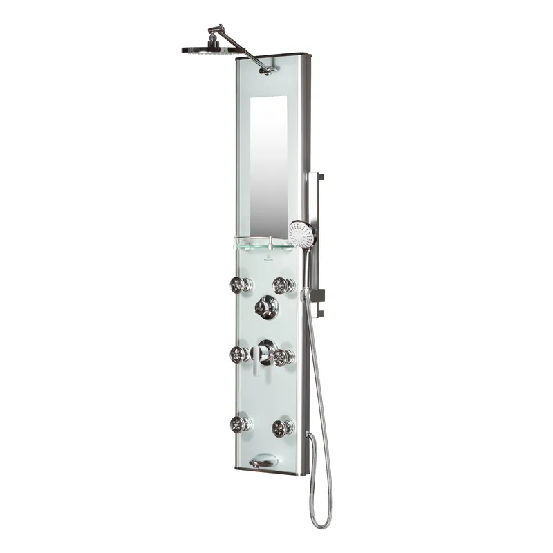 PULSE ShowerSpas Kihei II 54" Rain Shower Panel in Silver Glass Chrome Finish With 6-Body Jet and Multi Function Hand Shower Free Returns