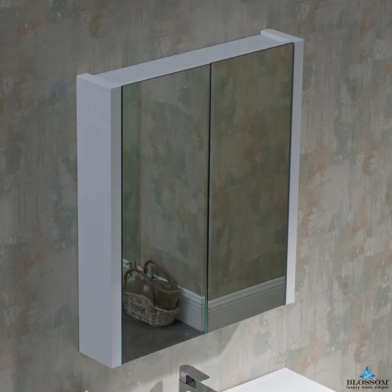 Reduced Price Blossom Milan 30" x 32" Glossy White Recessed or Surface Mount 2-Door Mirror Medicine Cabinet With Adjustable Wood Shelves and Soft-Closing Hinges