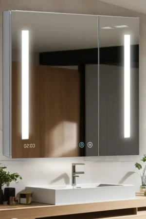 Next Day Delivery Aquadom Signature Royale 36" x 36" Double-Door LED Lighted Medicine Cabinet With Defogger, Integrated LED 3X Magnifying Mirror and Electrical Outlet With USB