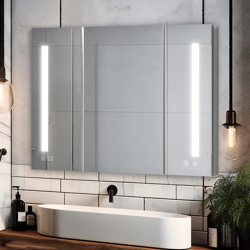 Must Have Aquadom Signature Royale 36" x 30" Triple-Door LED Lighted Medicine Cabinet With Defogger, Integrated LED 3X Magnifying Mirror and Electrical Outlet With USB