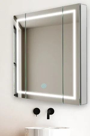 Best Price Aquadom Royale Plus 36" x 36" Triple-Door LED Lighted Medicine Cabinet With Defogger, Integrated LED 3X Magnifying Mirror and Electrical Outlet With USB