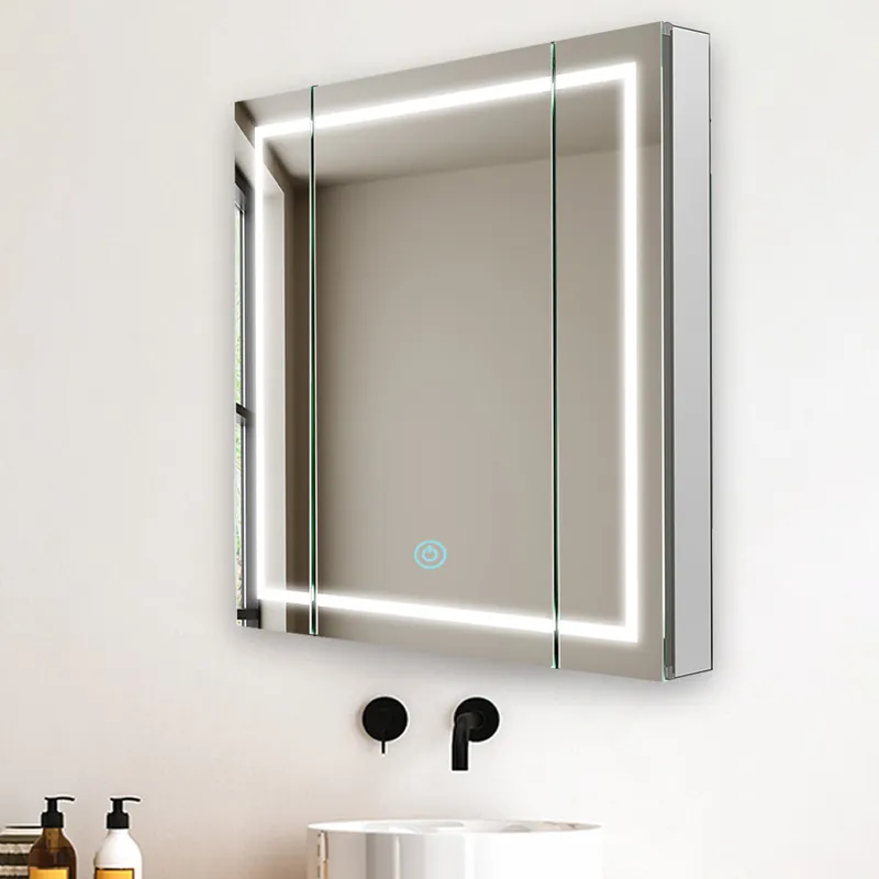 Best Price Aquadom Royale Plus 36" x 36" Triple-Door LED Lighted Medicine Cabinet With Defogger, Integrated LED 3X Magnifying Mirror and Electrical Outlet With USB