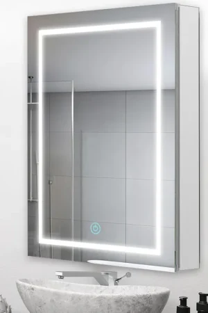 Free Shipping Aquadom Royale Basic Q 24" x 30" Rectangular Single View Right-Hinged Recessed or Surface Mount Medicine Cabinet With LED Lighting, Touch Screen Button, Dimmer