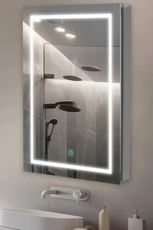 Trusted Brand Aquadom Royale Basic Q 24" x 30" Rectangular Single View Left-Hinged Recessed or Surface Mount Medicine Cabinet With LED Lighting, Touch Screen Button, Dimmer