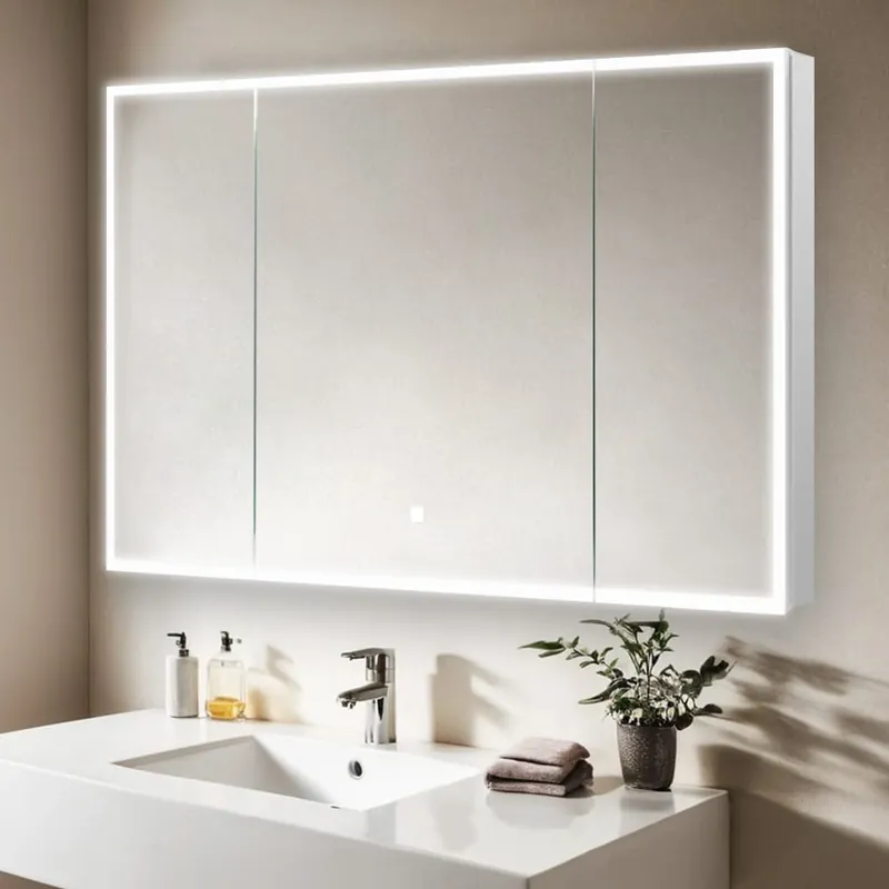 Aquadom Edge Royale 48" x 32" Triple-Door LED Lighted Medicine Cabinet With Defogger, Integrated LED 3X Magnifying Mirror, 8mm Clear Adjustable Glass Shelves and Electrical Outlet With USB Bargain