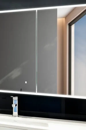 Best Seller Aquadom Edge Royale 48" x 32" LED Lighted Medicine Cabinet With Defogger, Integrated LED 3X Magnifying Mirror, 8mm Clear Adjustable Glass Shelves and Electrical Outlet With USB