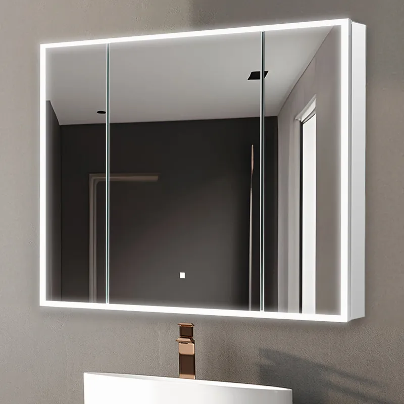 Aquadom Edge Royale 40" x 32" Triple-Door LED Lighted Medicine Cabinet With Defogger, Integrated LED 3X Magnifying Mirror, 8mm Clear Adjustable Glass Shelves and Electrical Outlet With USB Top Rated