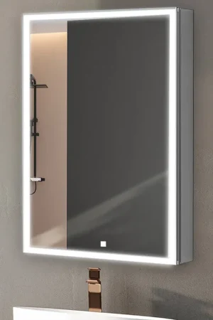 Exclusive Aquadom Edge Royale 24" x 32" Left Hinged Medicine Cabinet With Lighting, Defogger, Integrated LED 3X Magnifying Mirror, 8mm Clear Adjustable Glass Shelves and Electrical Outlet With USB